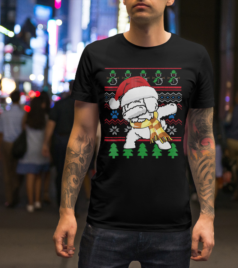 Bichons Frise Dabbing Santa Hat Christmas T-Shirt