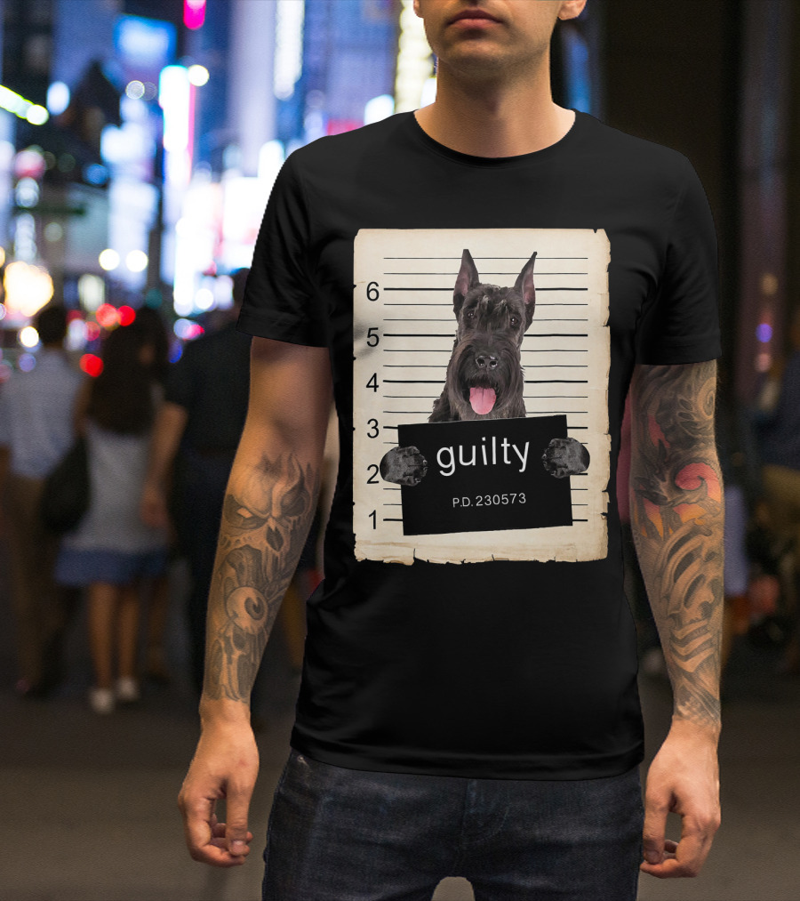 Giant Schnauzer Dog Mugshot Guilty P.D. 230573 T-Shirt