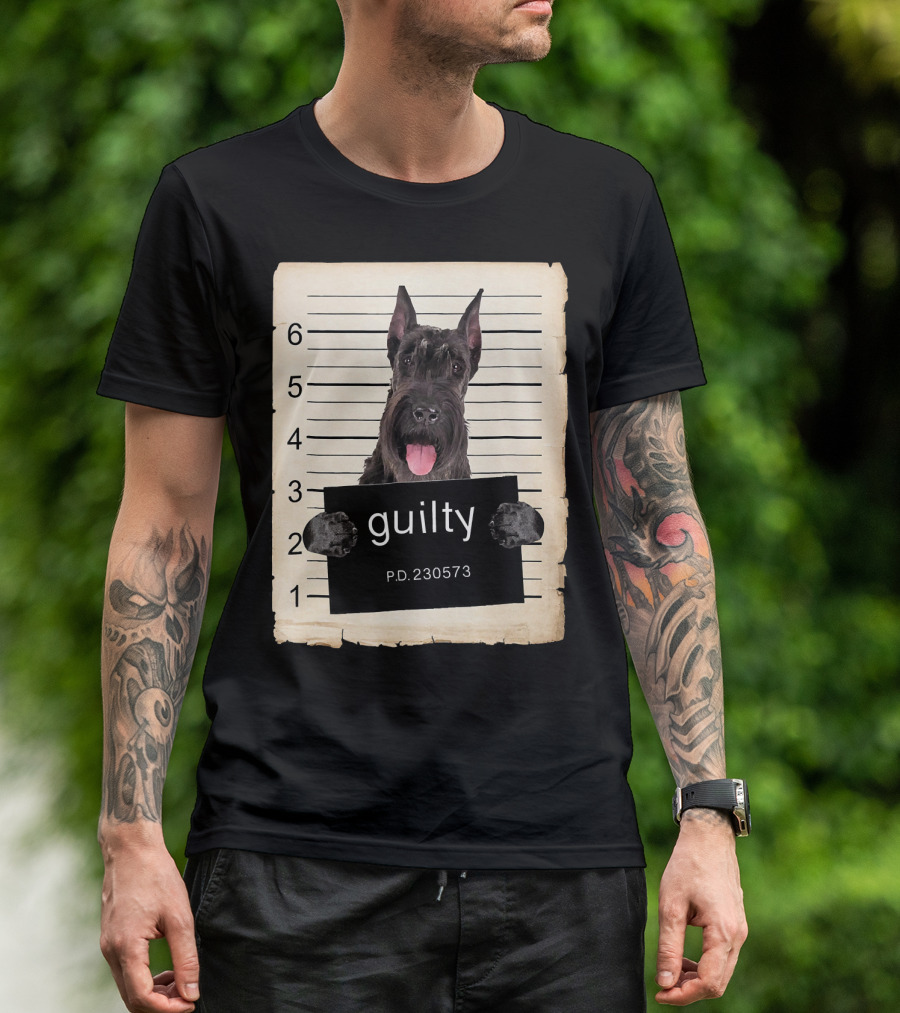 Giant Schnauzer Dog Mugshot Guilty P.D. 230573 T-Shirt
