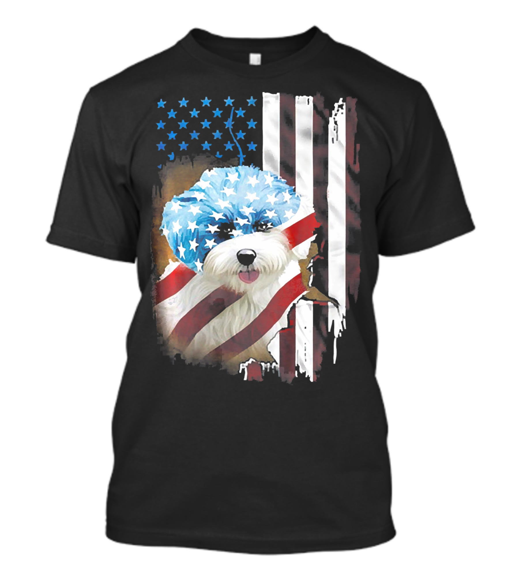 Bichon Frise With American Flag Stars And Stripes USA Patriotic Independence Day T-Shirt