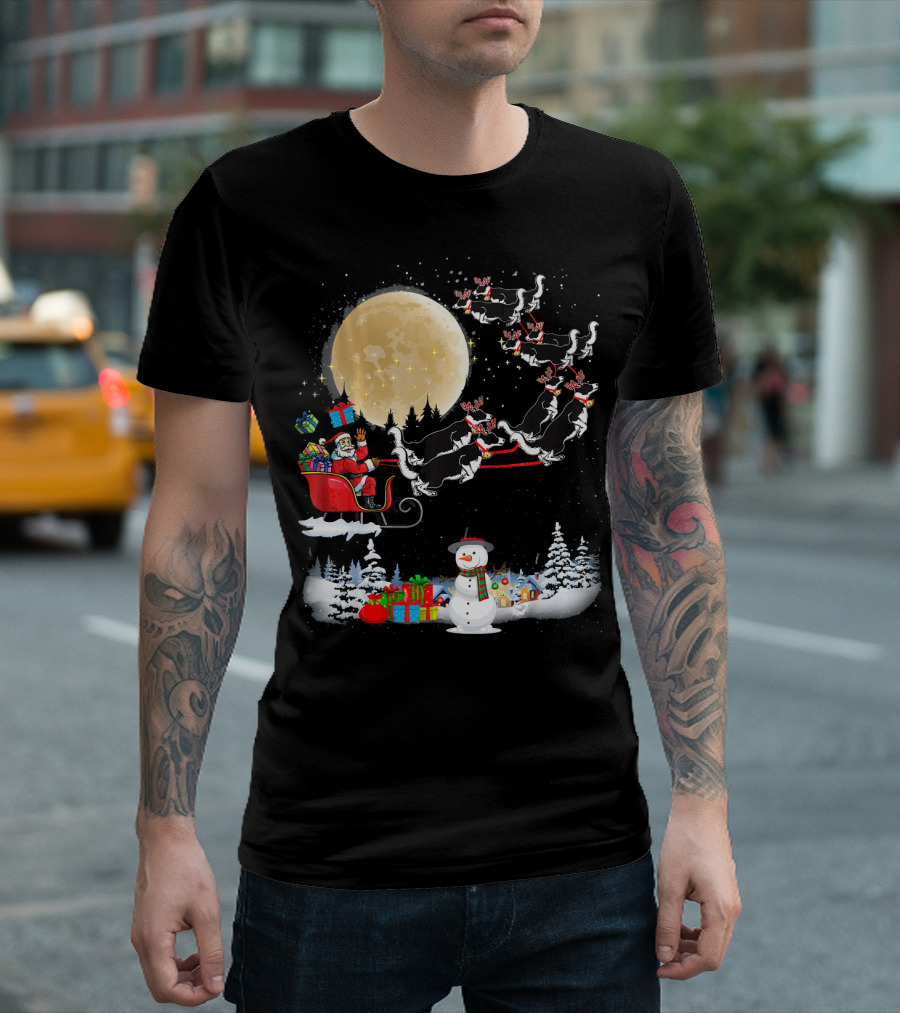Border Collie Christmas Santa's Sleigh with Presents and Snowman Scene T-Shirt
