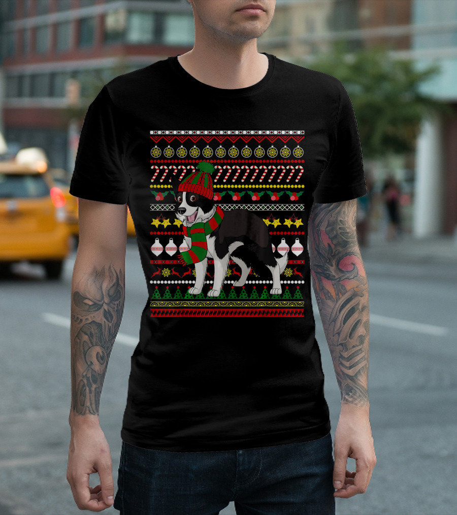 Border Collie Christmas Sweater Ugly Holiday T-Shirt