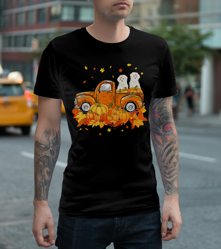 Bichon Frise Pumpkin Truck Halloween T-Shirt