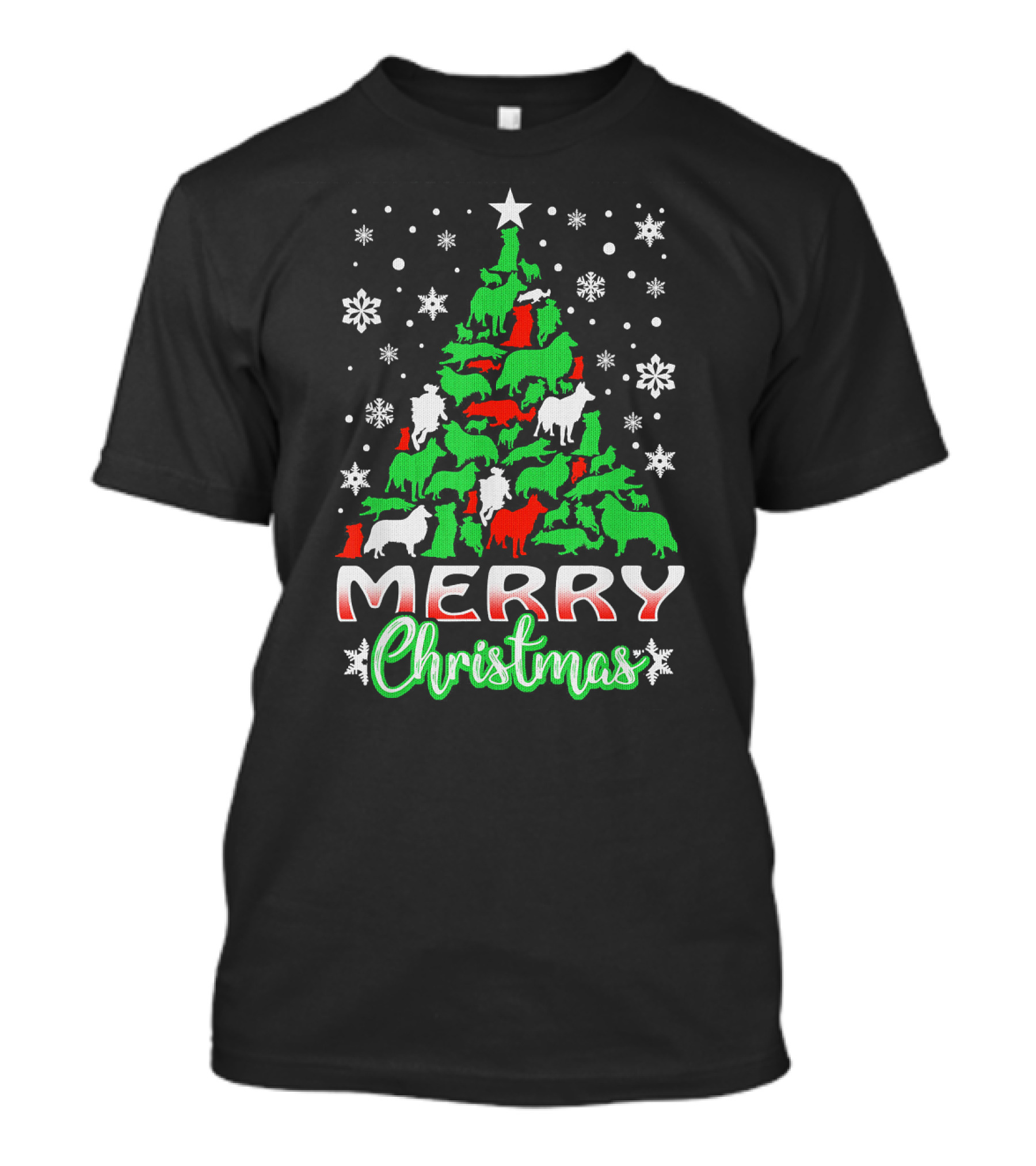Merry Christmas Border Collie Dog Tree Ugly Christmas T-Shirt