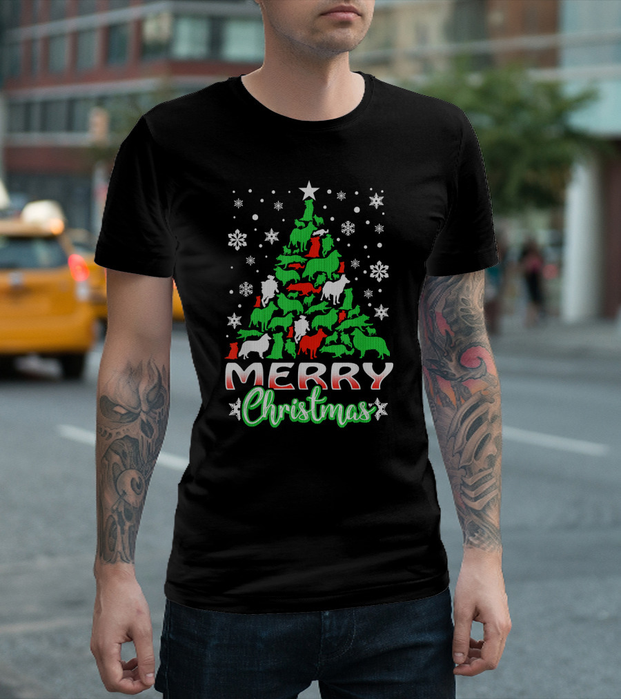 Merry Christmas Border Collie Dog Tree Ugly Christmas T-Shirt