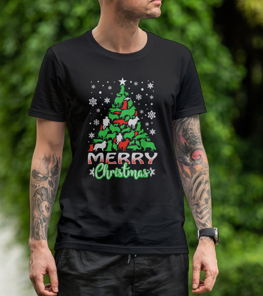 Merry Christmas Border Collie Dog Tree Ugly Christmas T-Shirt