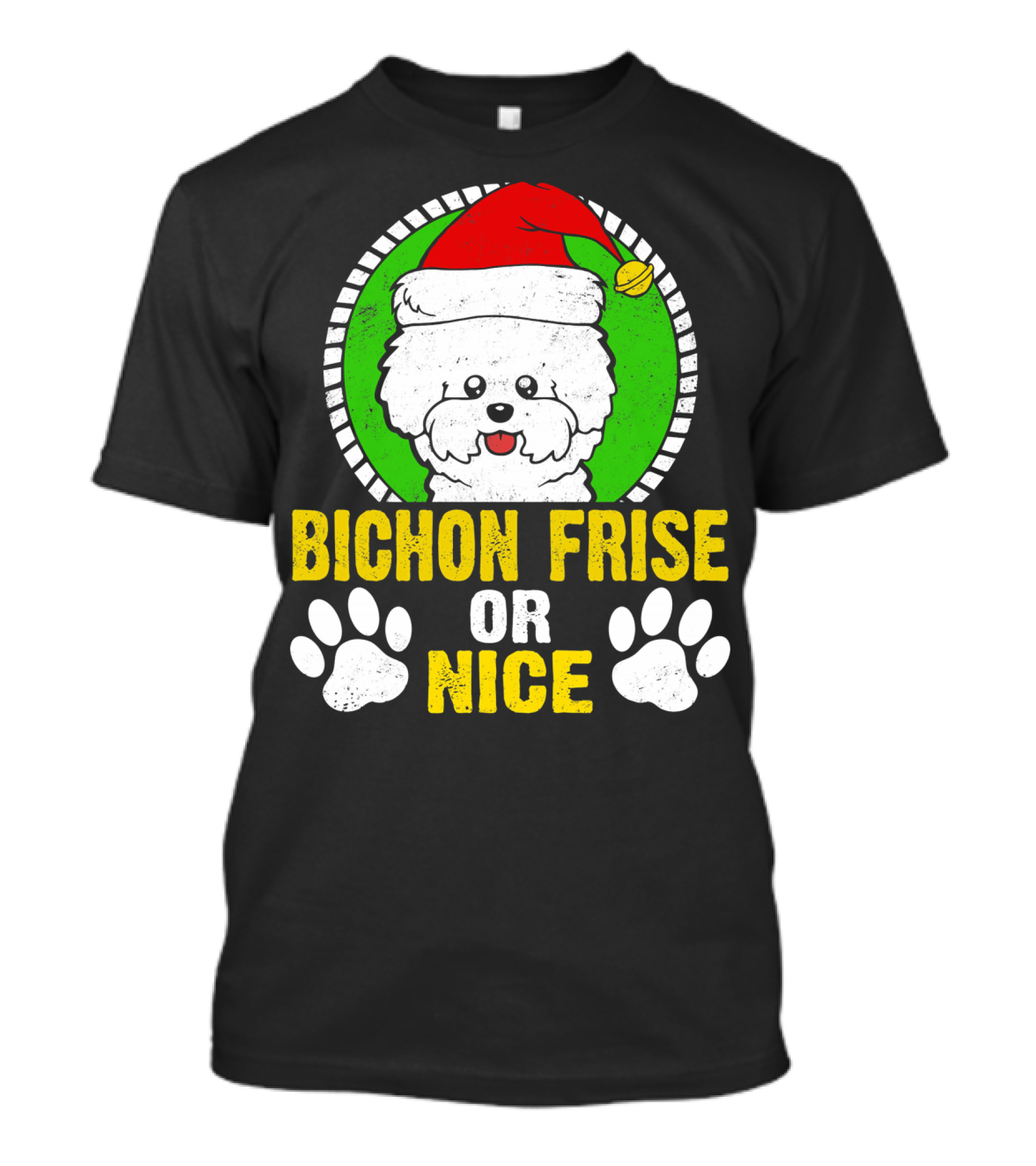 Bichon Frise Or Nice Christmas Santa Hat Dog Paws T-Shirt