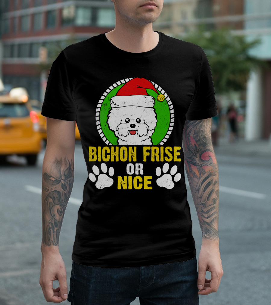 Bichon Frise Or Nice Christmas Santa Hat Dog Paws T-Shirt