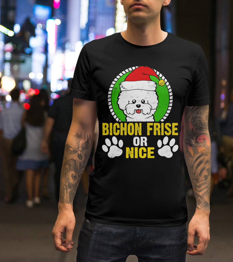 Bichon Frise Or Nice Christmas Santa Hat Dog Paws T-Shirt