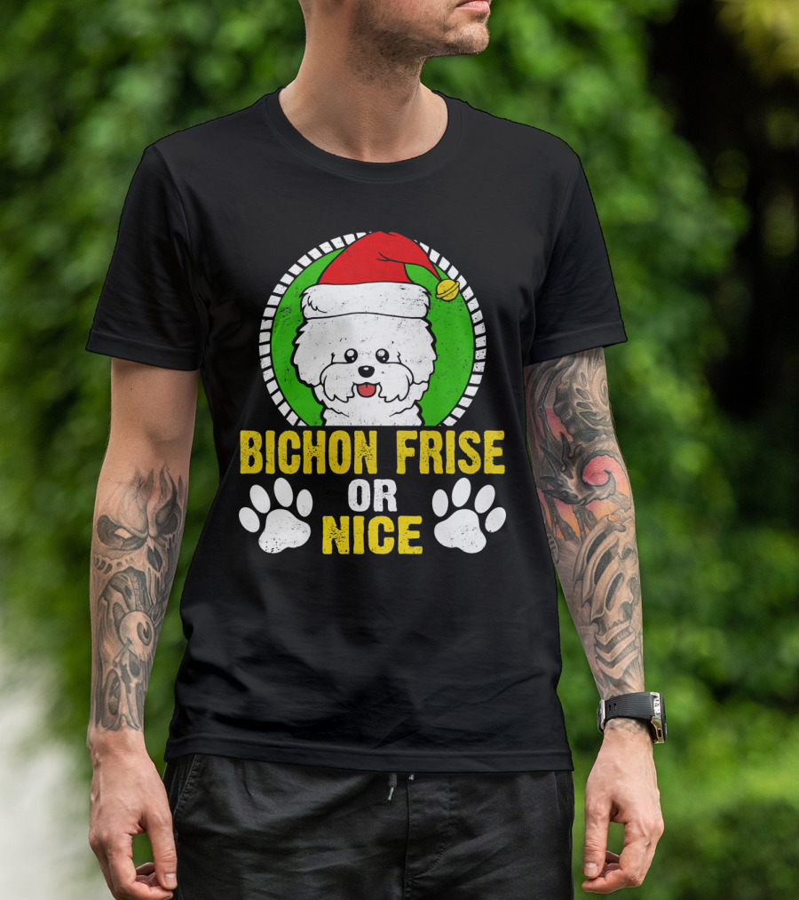 Bichon Frise Or Nice Christmas Santa Hat Dog Paws T-Shirt