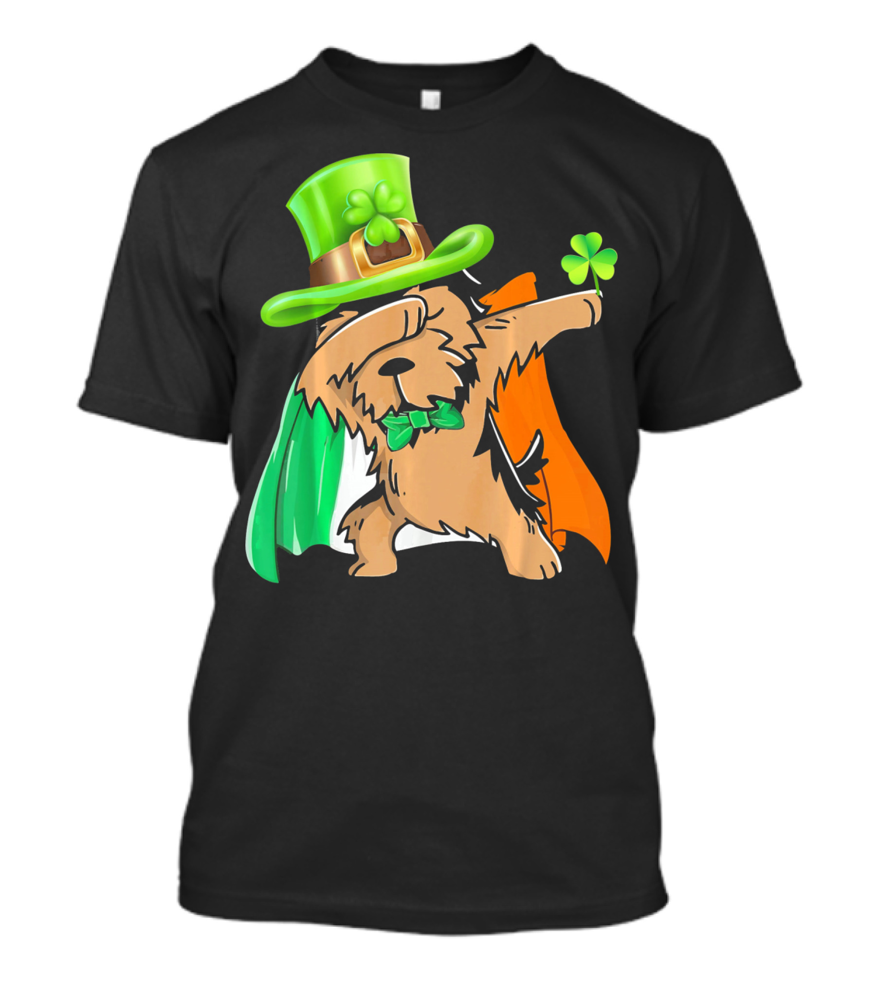Dabbing Yorkshire Terrier Leprechaun Hat Irish Flag Shamrock T-Shirt