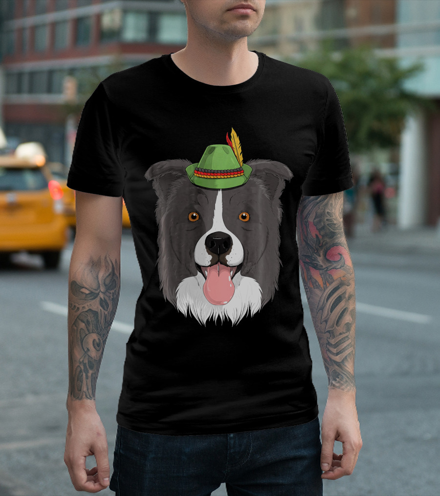 Border Collie Dog Oktoberfest German Bavarian Hat T-Shirt