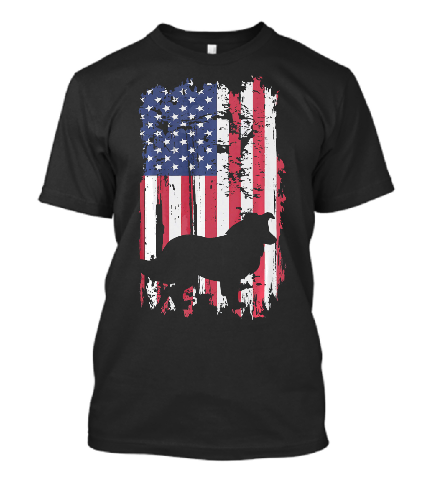 Border Collie Silhouette On Distressed American Flag Background T-Shirt