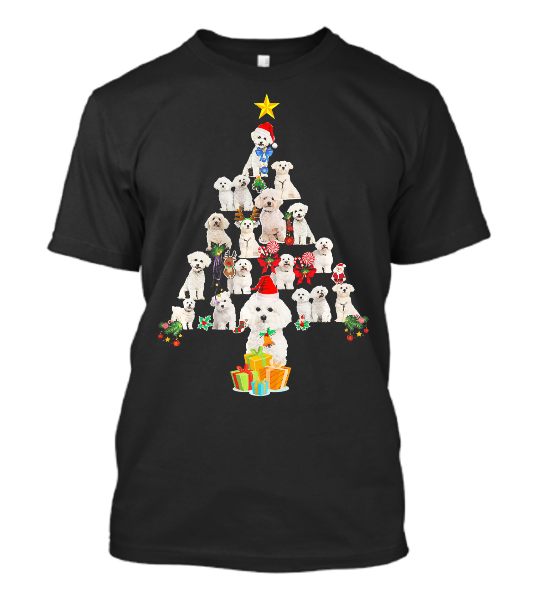 Bichon Frise Christmas Tree Santa Hat Star Presents T-Shirt