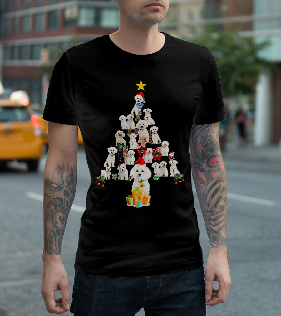 Bichon Frise Christmas Tree Santa Hat Star Presents T-Shirt