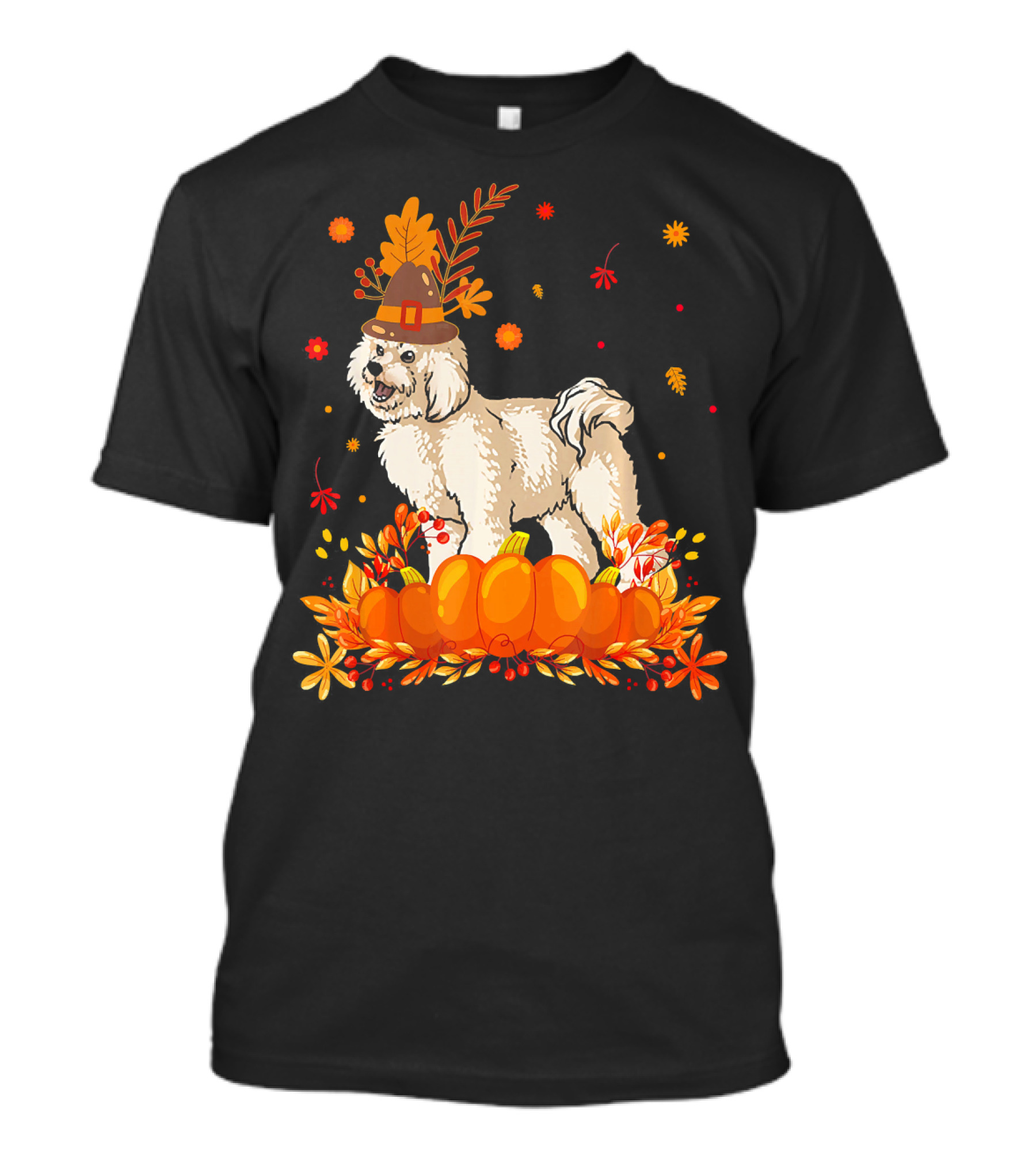 Cute Bichon Frise Autumn Pumpkins And Harvest Hat T-Shirt
