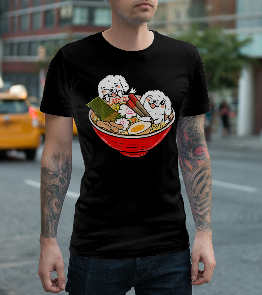 Bichon Frise Japanese Ramen Kawaii Noodle Bowl Puppies T-Shirt