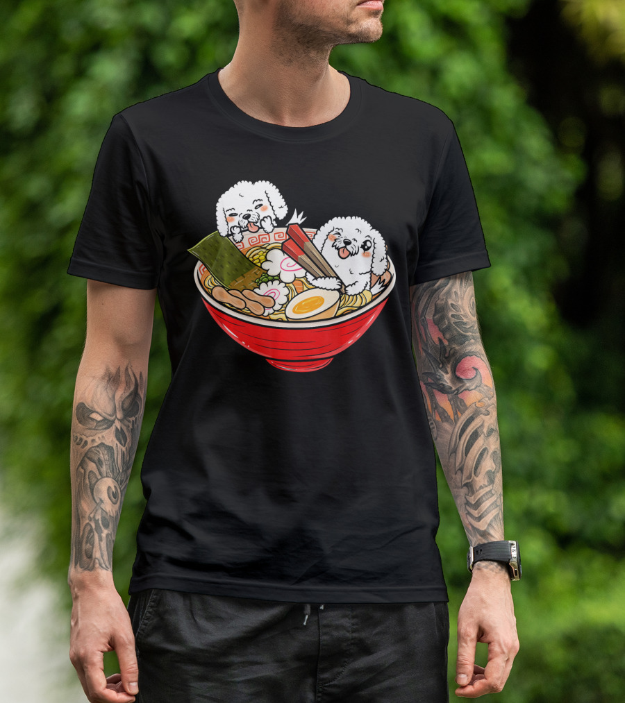 Bichon Frise Japanese Ramen Kawaii Noodle Bowl Puppies T-Shirt