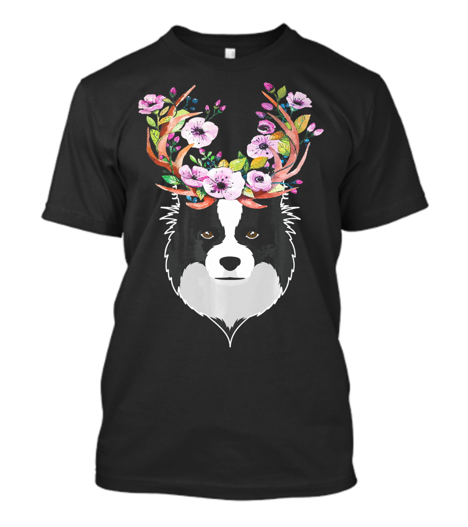 Border Collie Antlers Flower Crown T-Shirt
