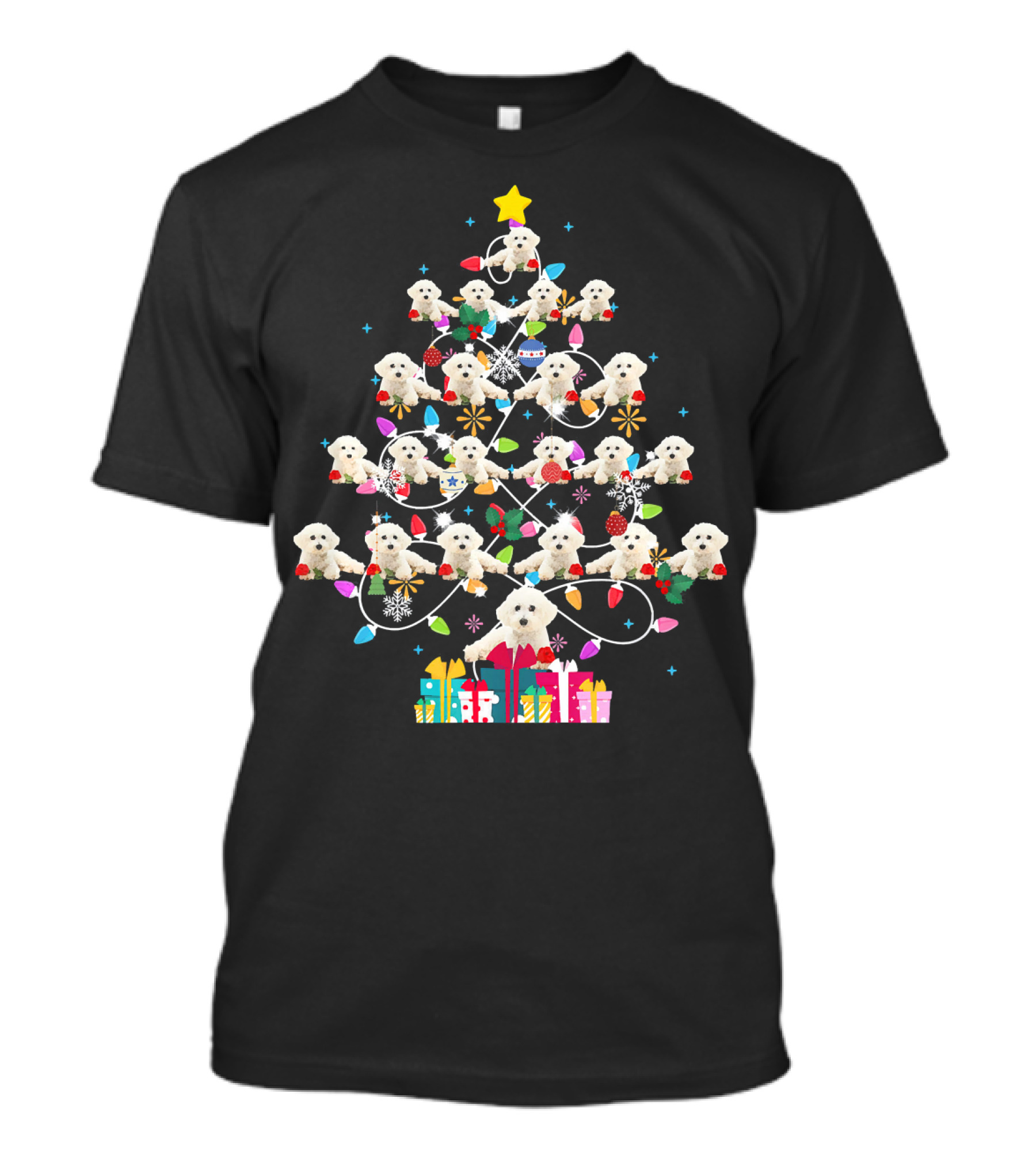 Bichon Frise Christmas Tree Lights Dad Holiday T-Shirt