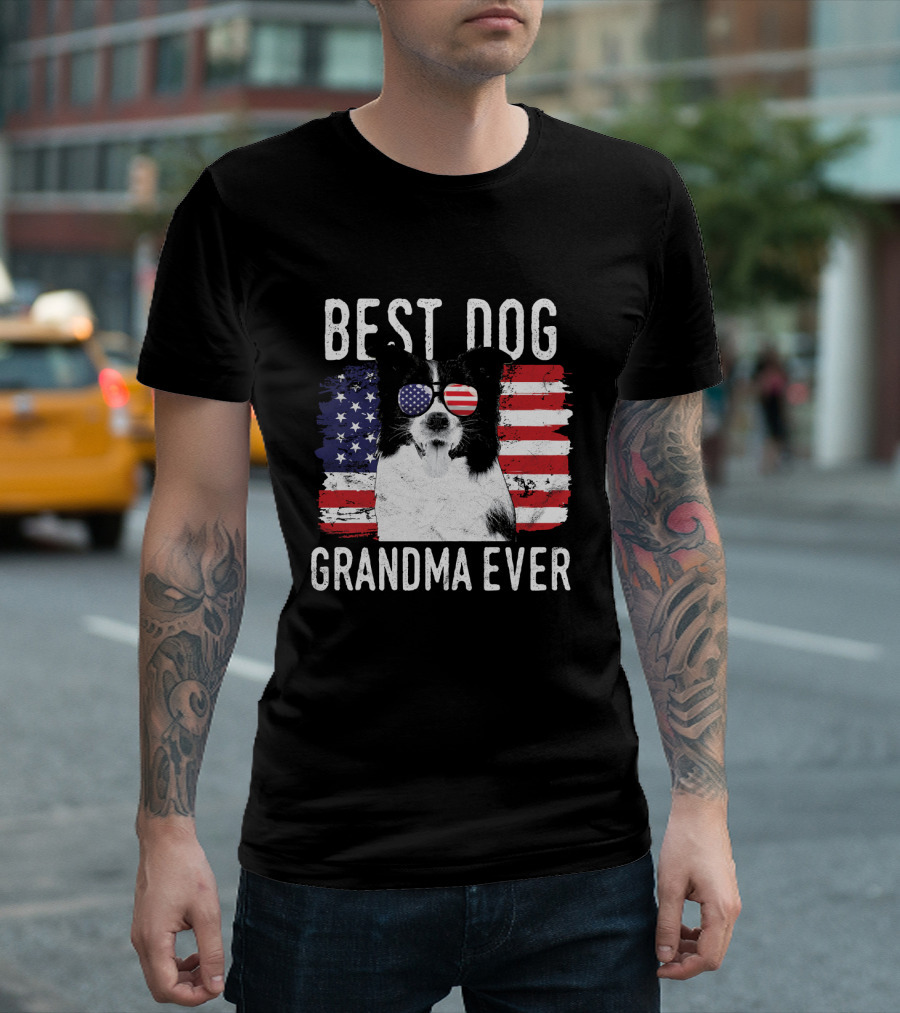 Best Dog Grandma Ever American Flag Sunglasses Dog T-Shirt