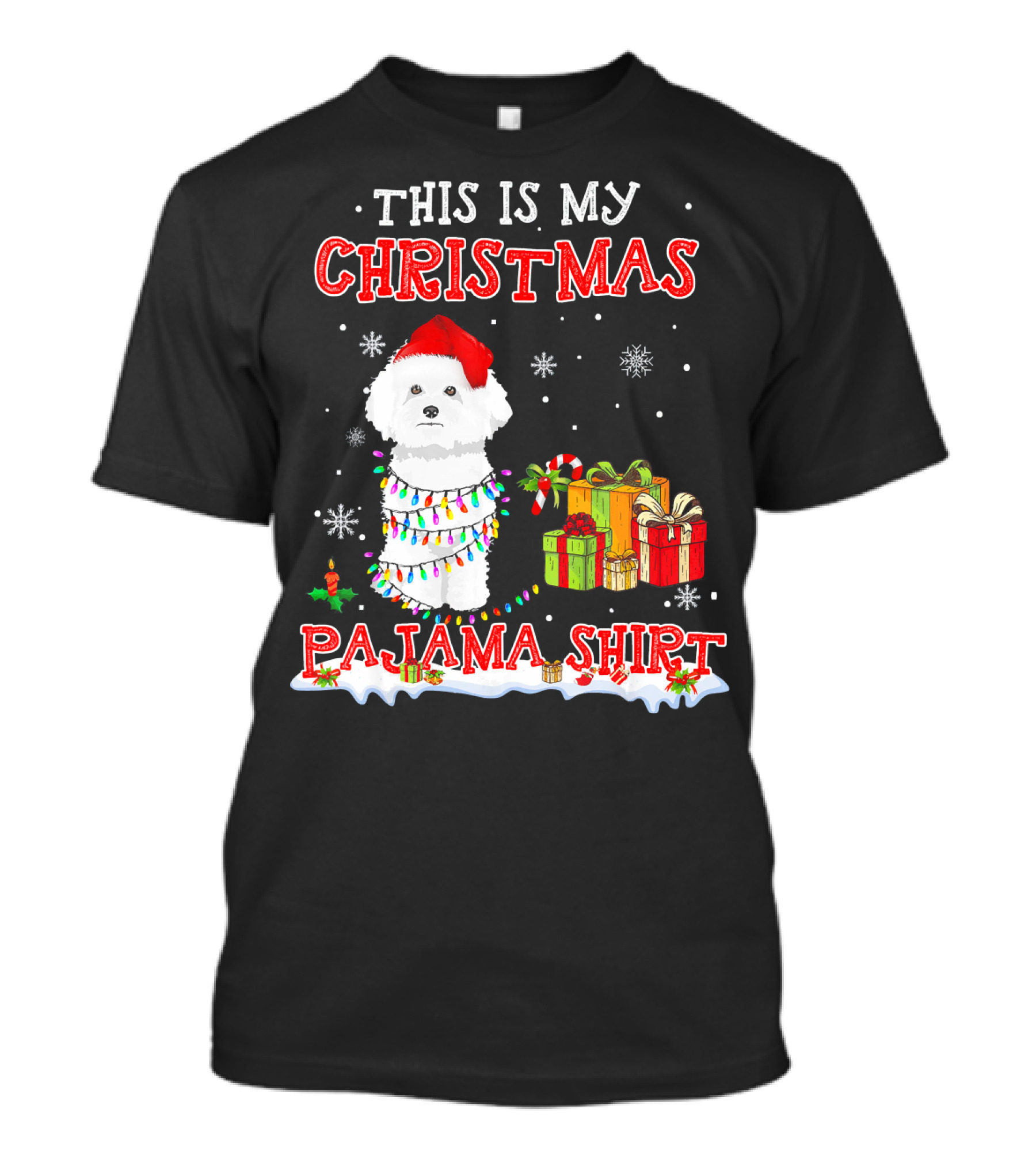 This Is My Christmas Pajama Shirt Cute Bichon Frise On Snow T-Shirt