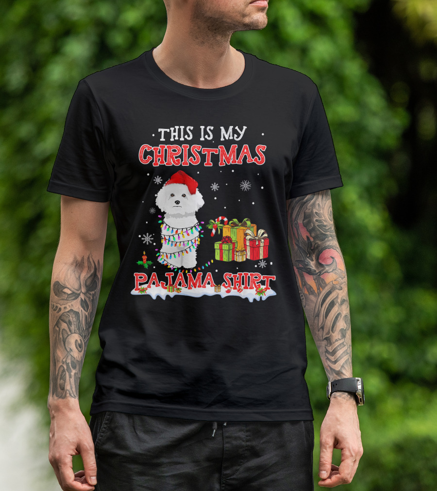 This Is My Christmas Pajama Shirt Cute Bichon Frise On Snow T-Shirt