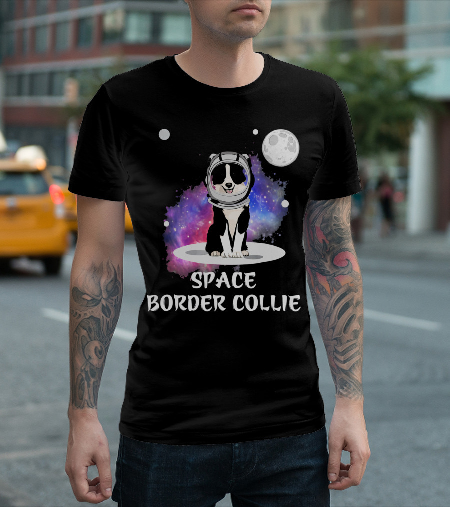 Space Border Collie Galaxy Dog Astronaut Moon Adventure T-Shirt