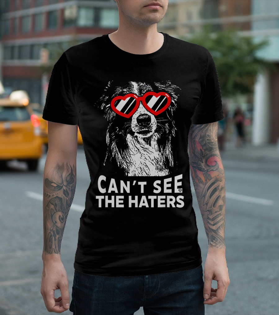 Can't See the Haters Heart Sunglasses Border Collie T-Shirt