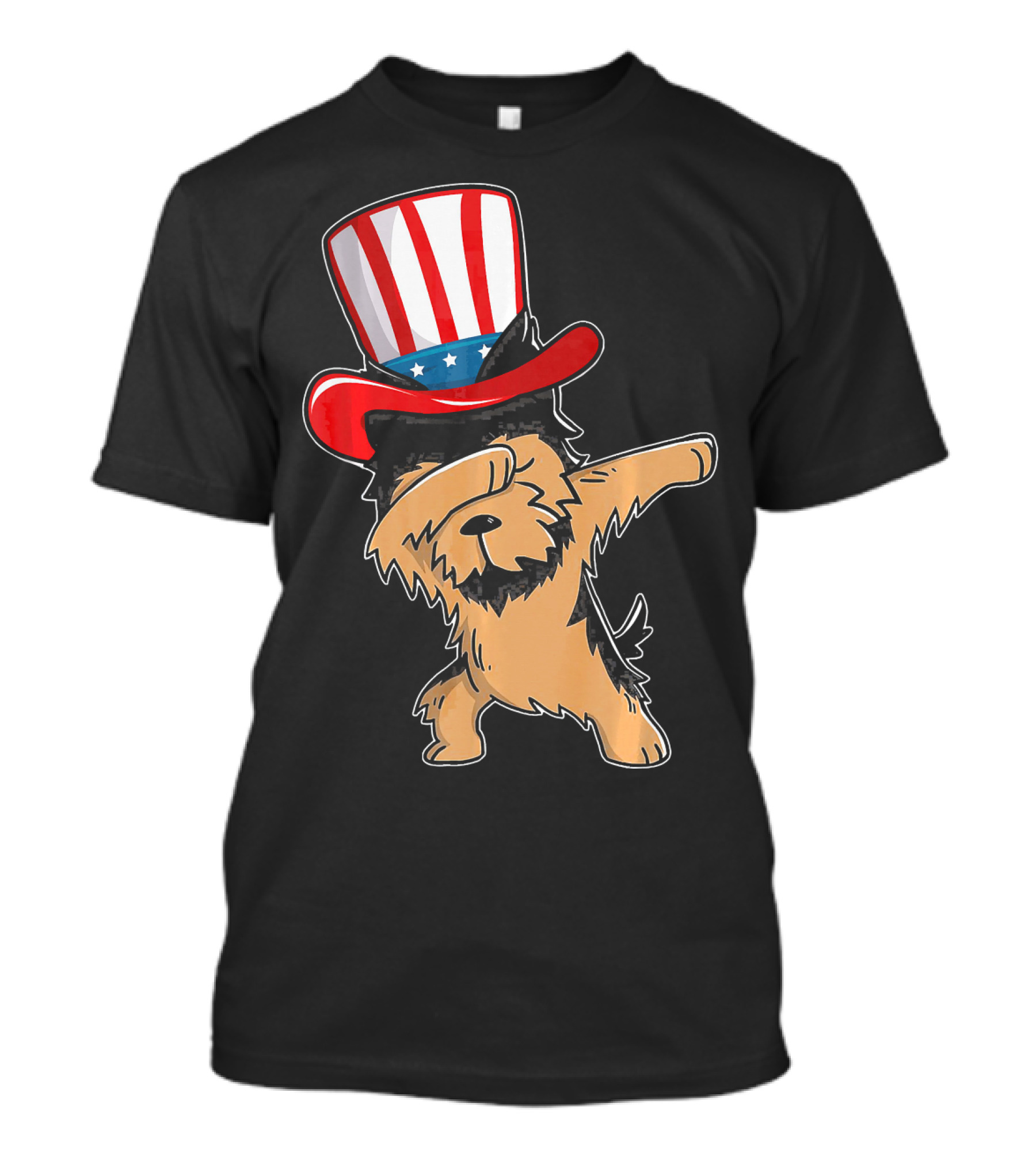 Dabbing Yorkie Dog Uncle Sam Hat American Flag T-Shirt