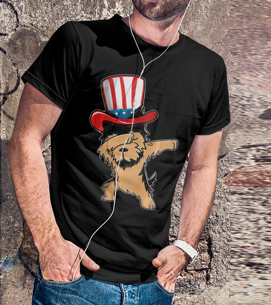 Dabbing Yorkie Dog Uncle Sam Hat American Flag T-Shirt
