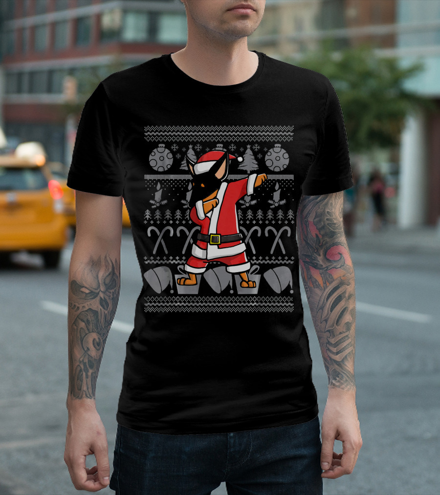 Dabbing Miniature Pinscher Santa Dab Dance Christmas Holiday T-Shirt
