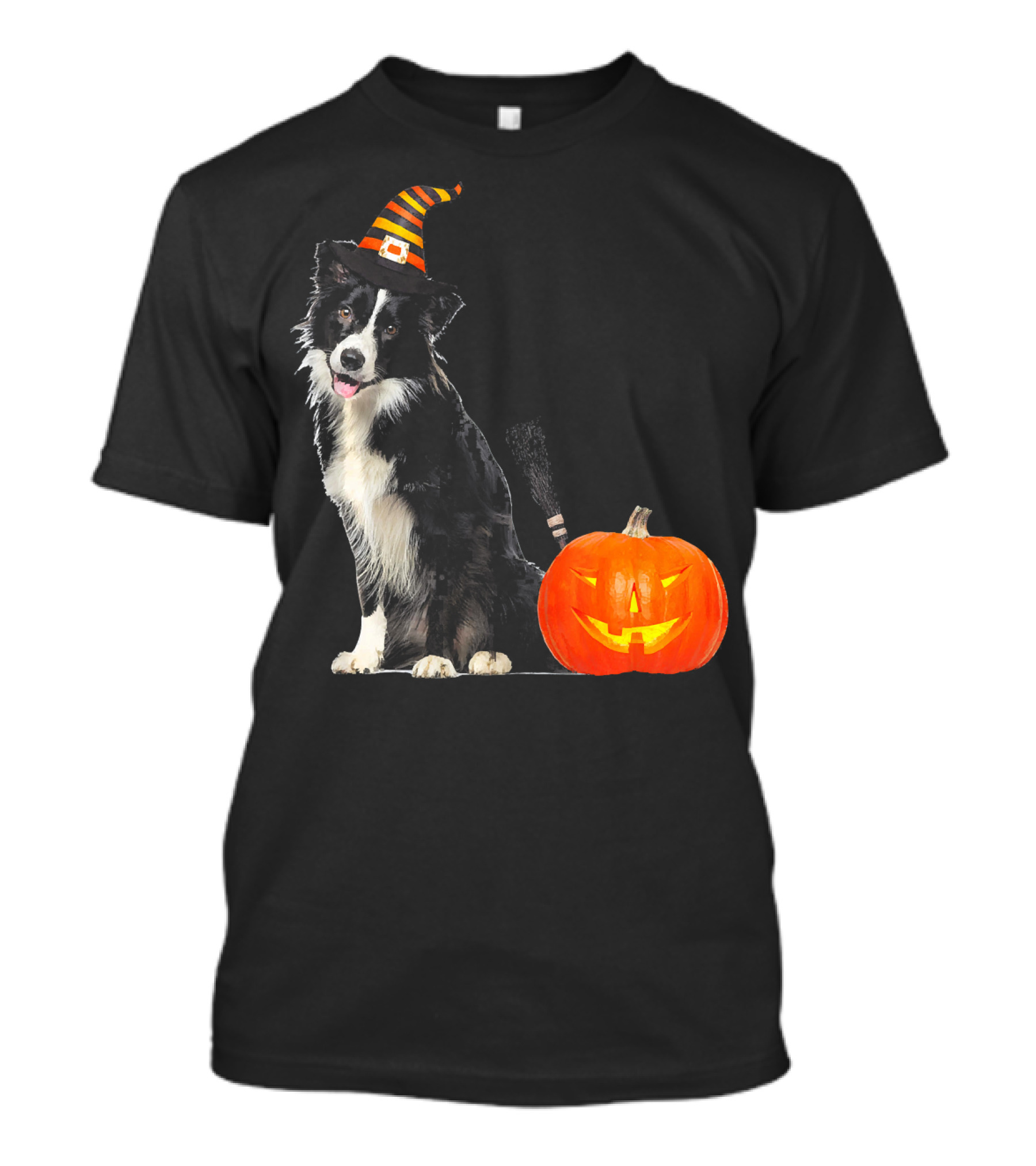 Border Collie Witch Hat Halloween Dog Pumpkin T-Shirt
