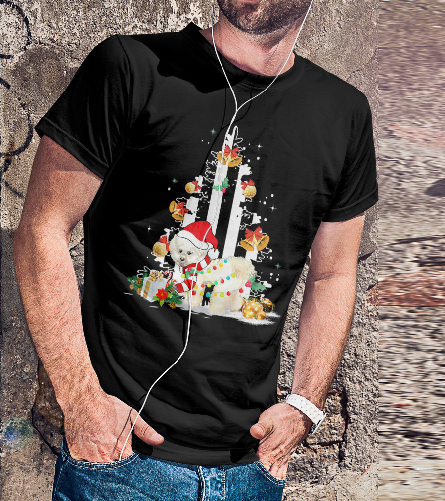Bichon Frise Santa Hat Christmas Tree Presents USA Fla T-Shirt