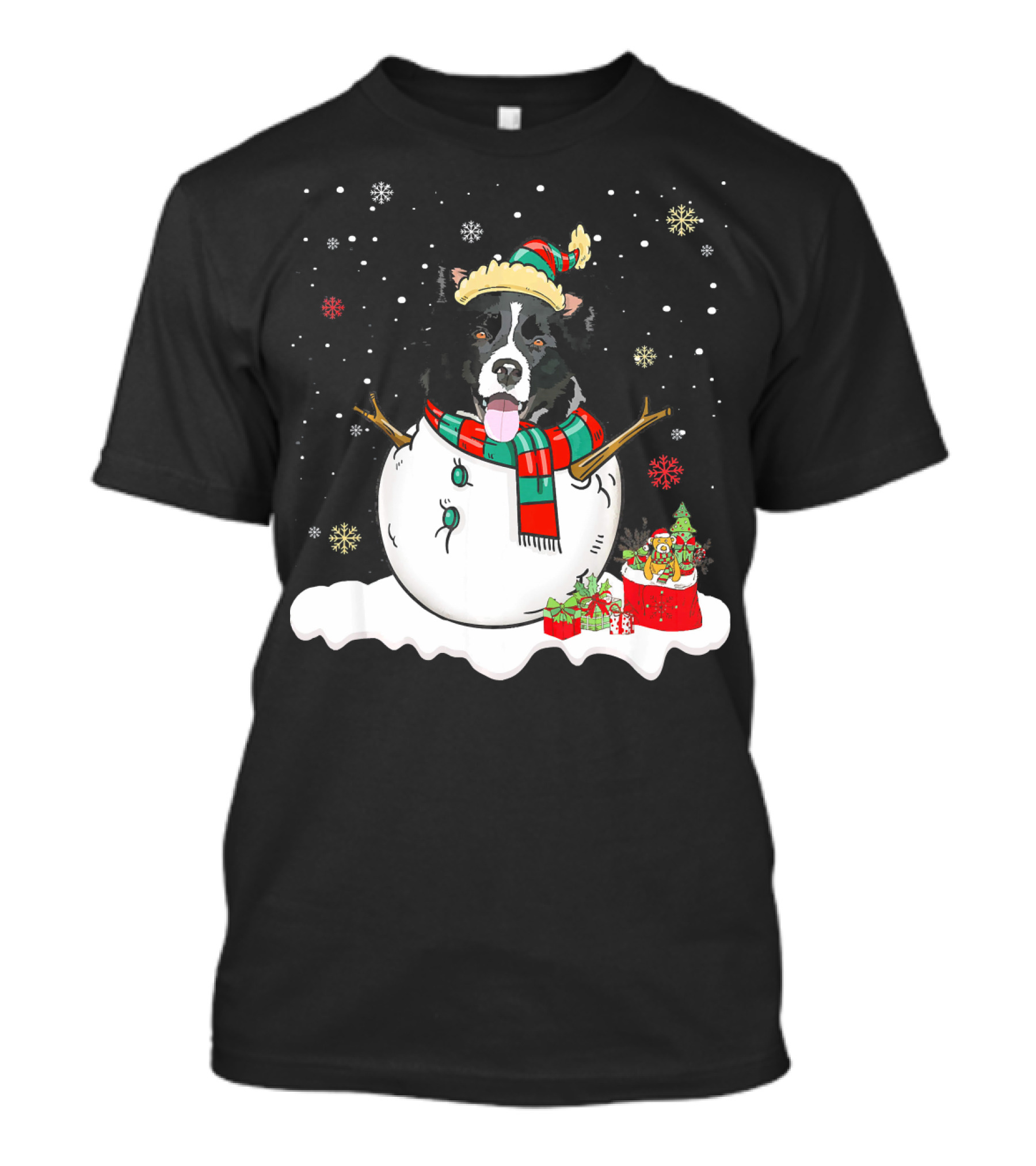 Border Collie Lover Merry Christmas Snowman Scene T-Shirt