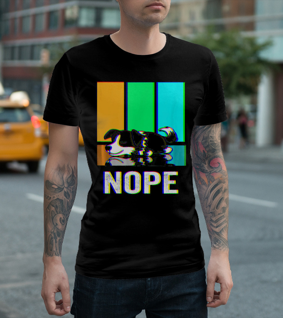 Nope Border Collie Not Today Dog Colorful Glitch T-Shirt