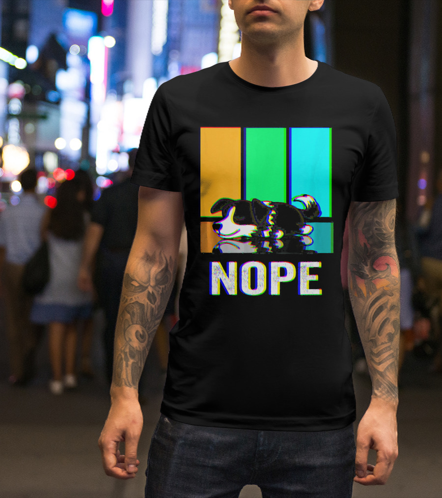 Nope Border Collie Not Today Dog Colorful Glitch T-Shirt