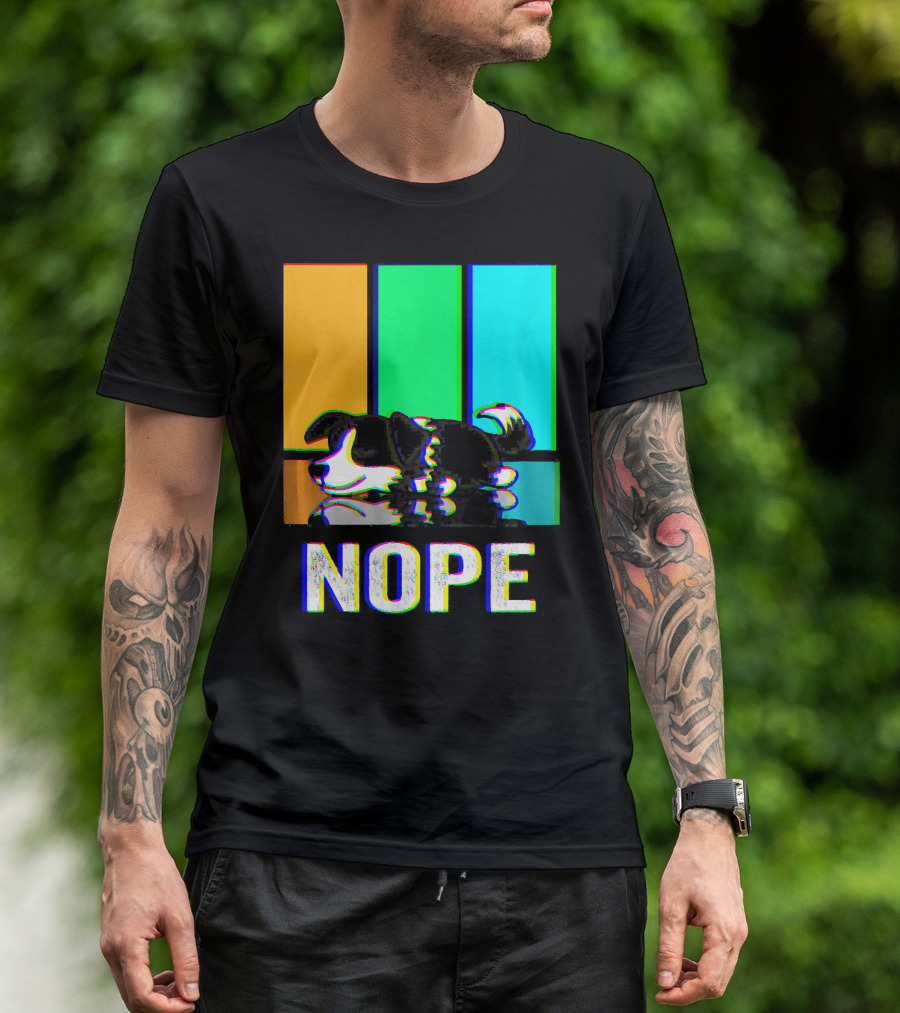 Nope Border Collie Not Today Dog Colorful Glitch T-Shirt