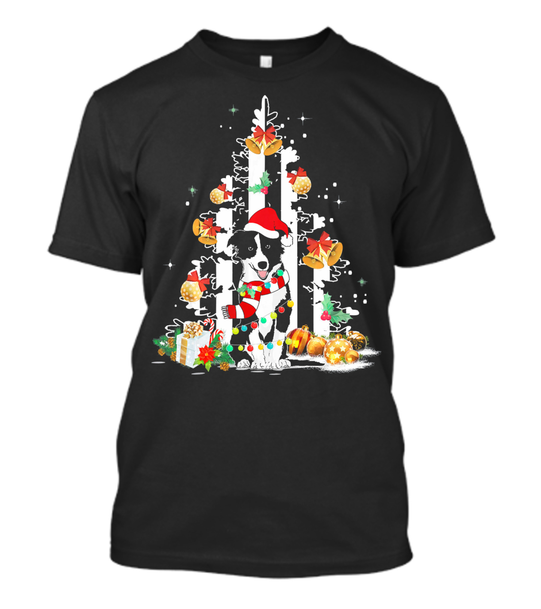 Border Collie Santa Hat Christmas Tree Gifts USA T-Shirt