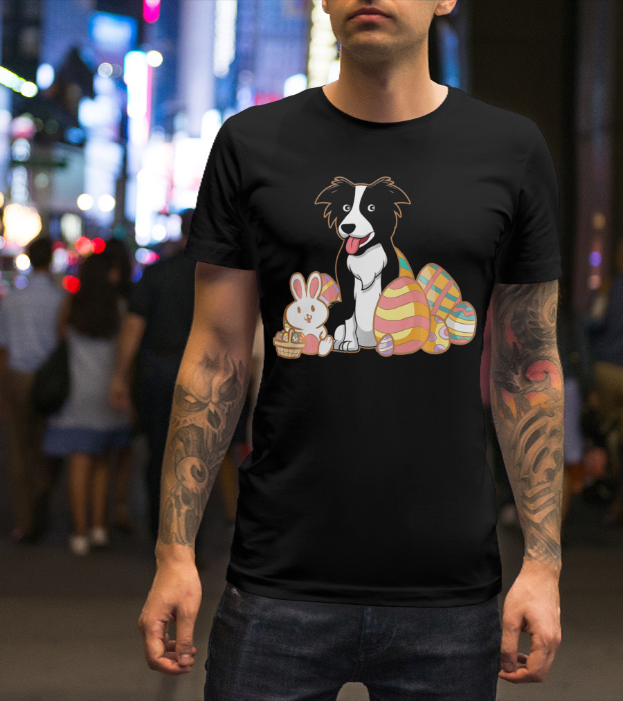 Easter Border Collie With Bunny And Colorful Easter Eggs T-Shirt