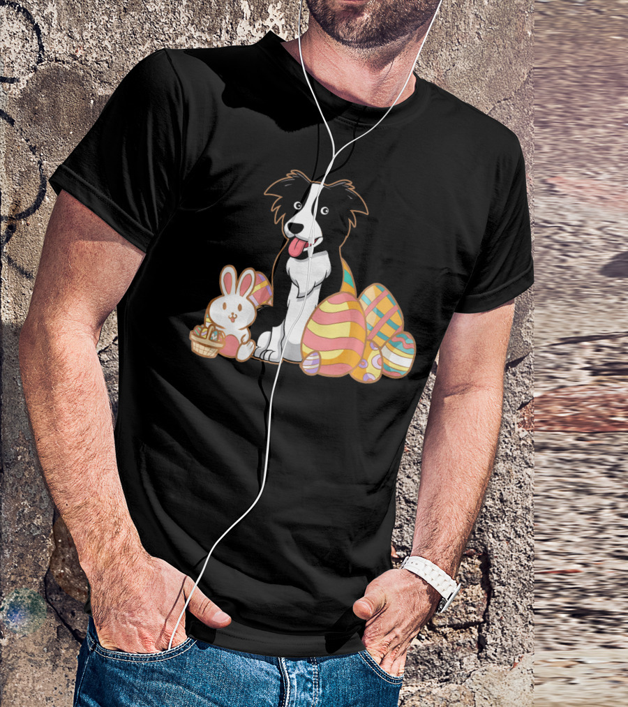 Easter Border Collie With Bunny And Colorful Easter Eggs T-Shirt