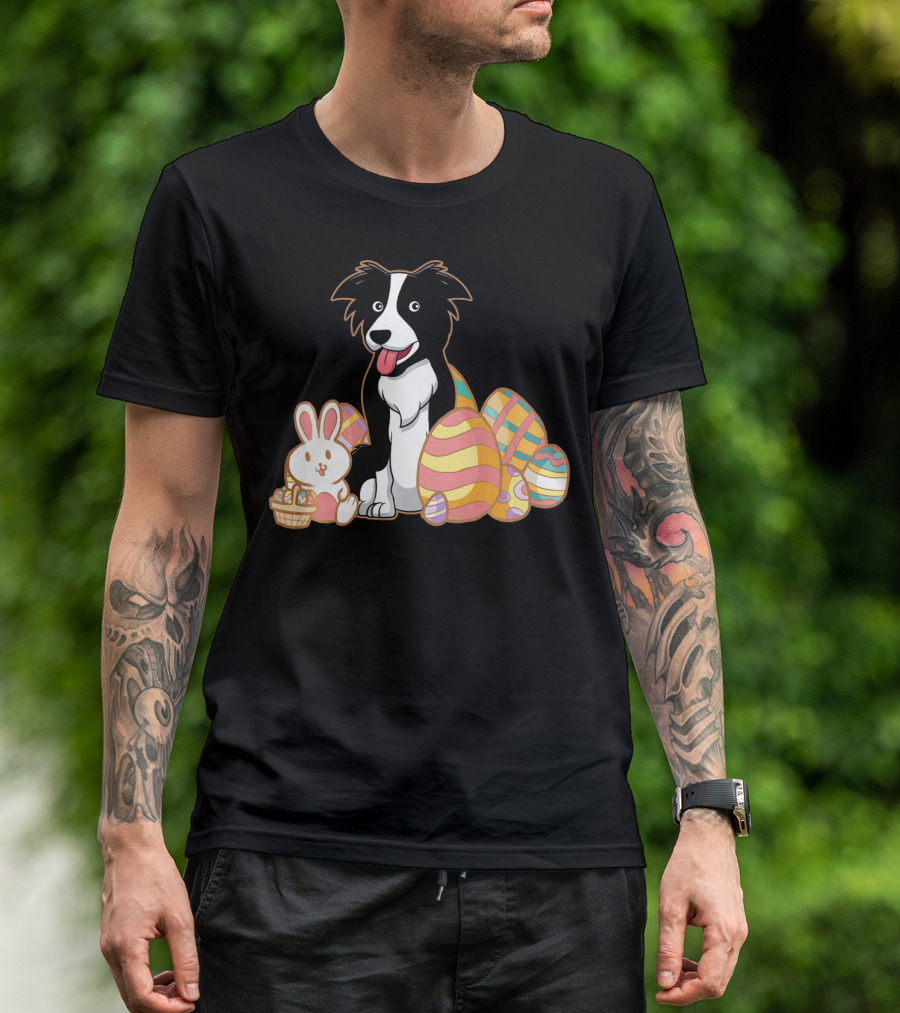 Easter Border Collie With Bunny And Colorful Easter Eggs T-Shirt