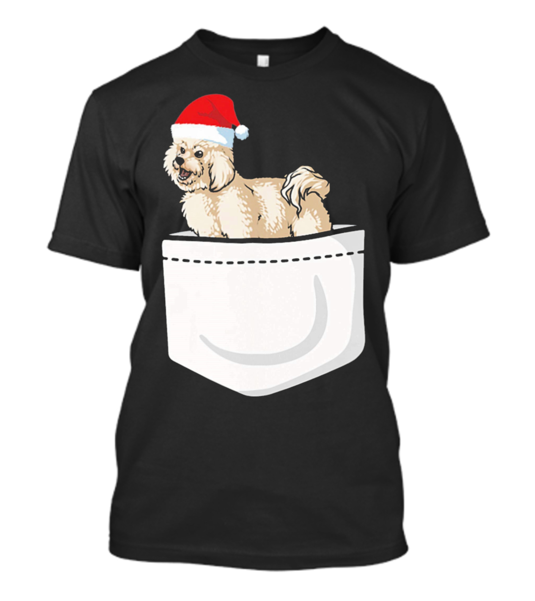 Bichon Frise Christmas Santa Hat Pocket Pup T-Shirt