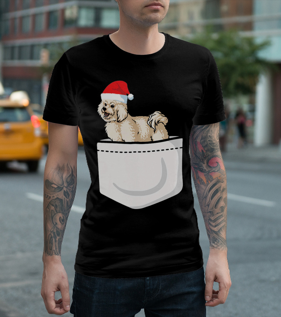 Bichon Frise Christmas Santa Hat Pocket Pup T-Shirt