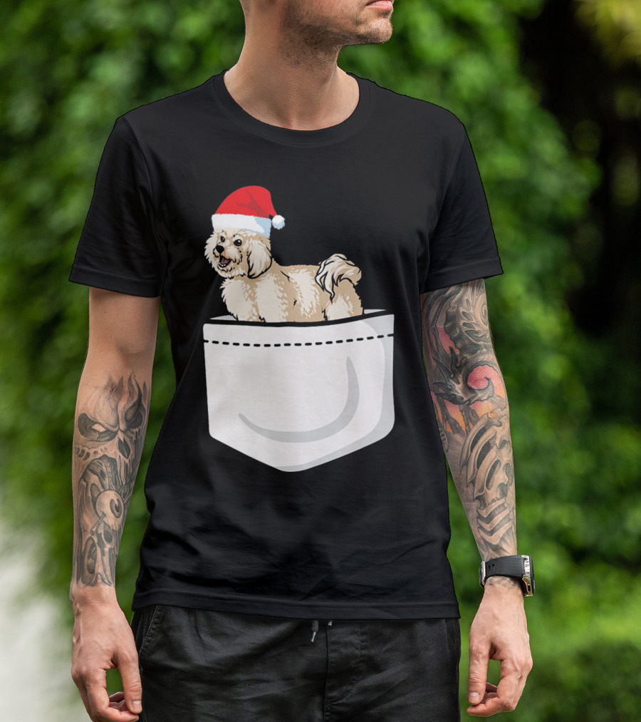 Bichon Frise Christmas Santa Hat Pocket Pup T-Shirt