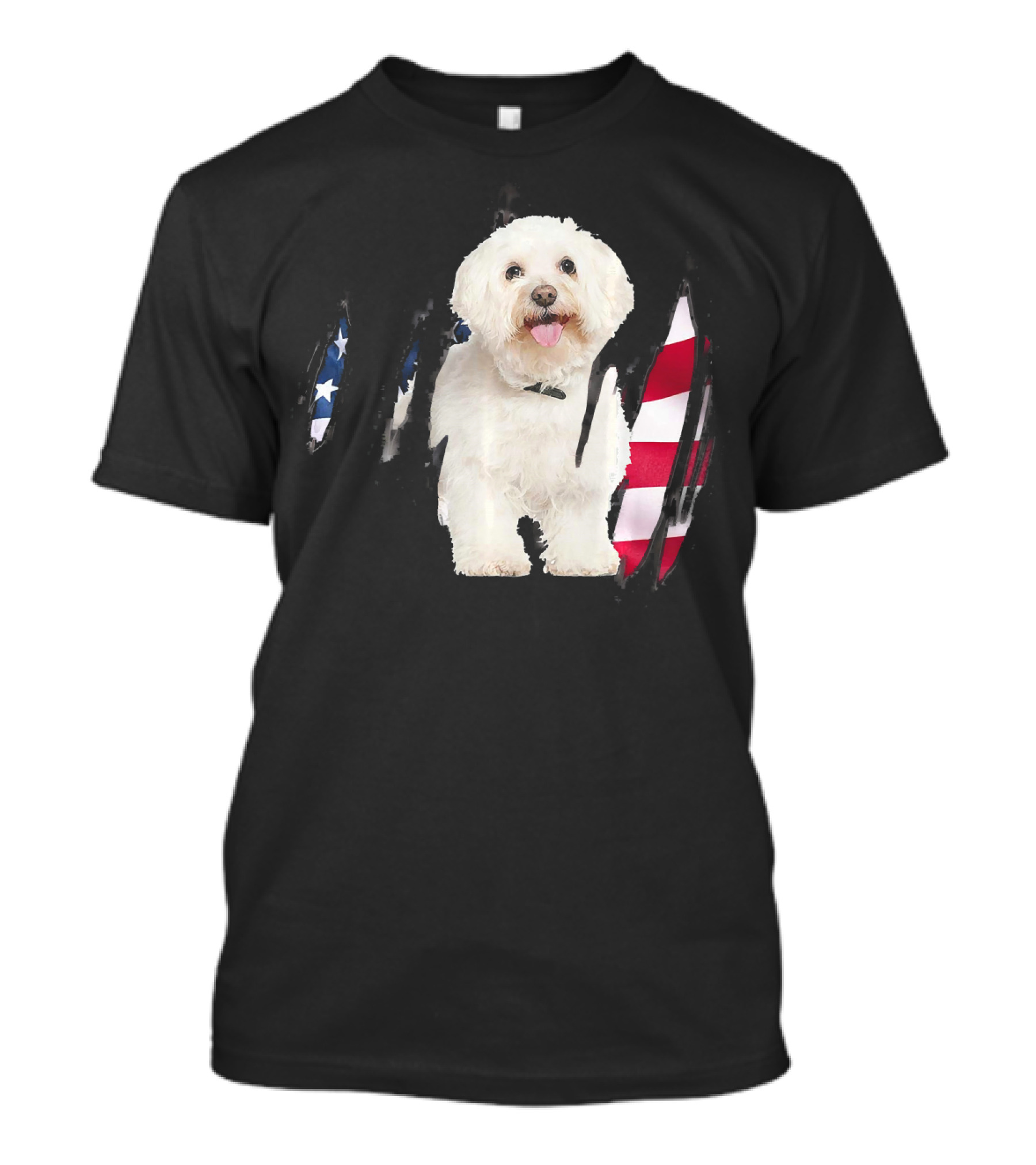 Bichon Frise Dog With USA Flag Background T-Shirt