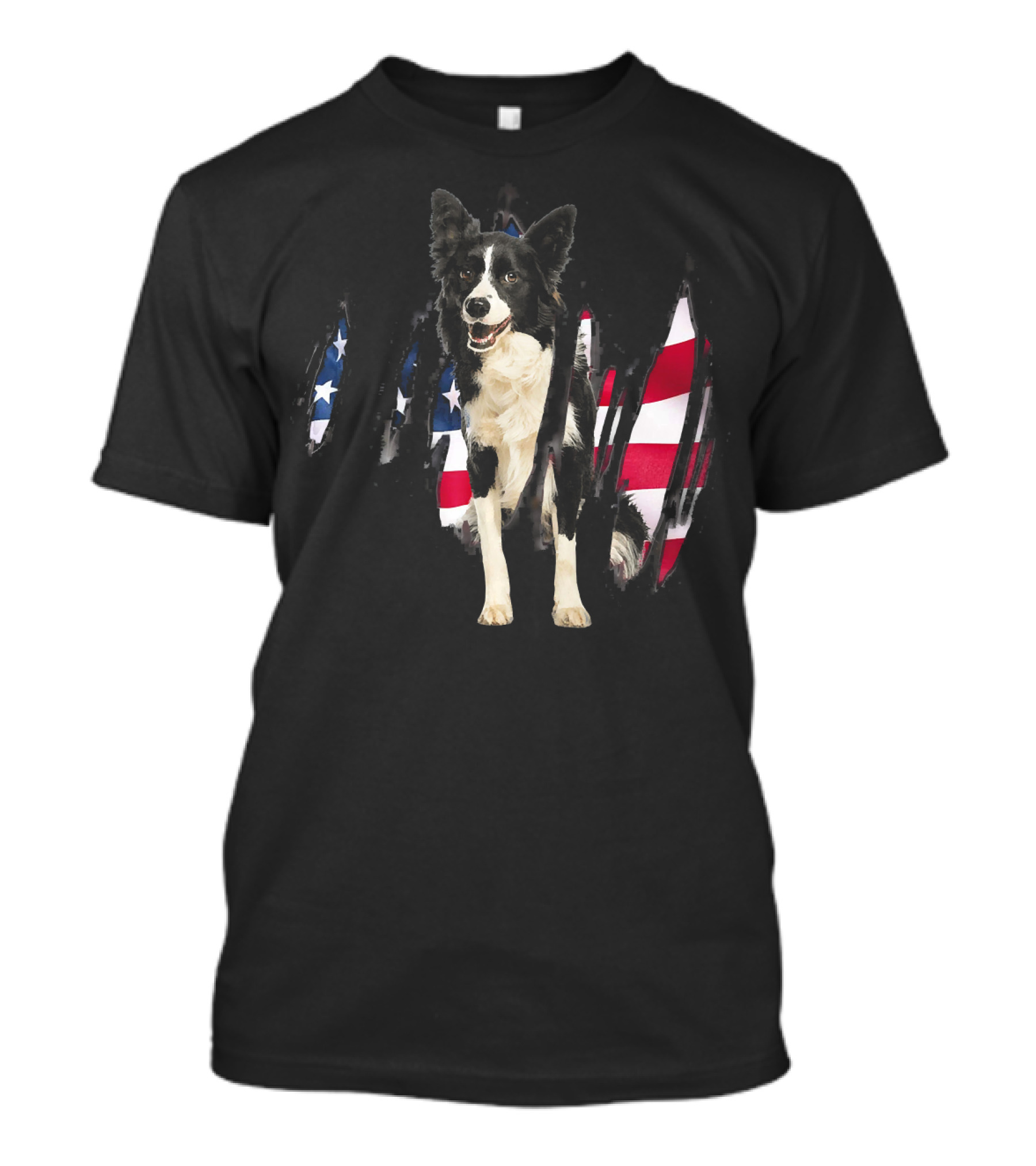Border Collie American Flag Dog Inside USA T-Shirt