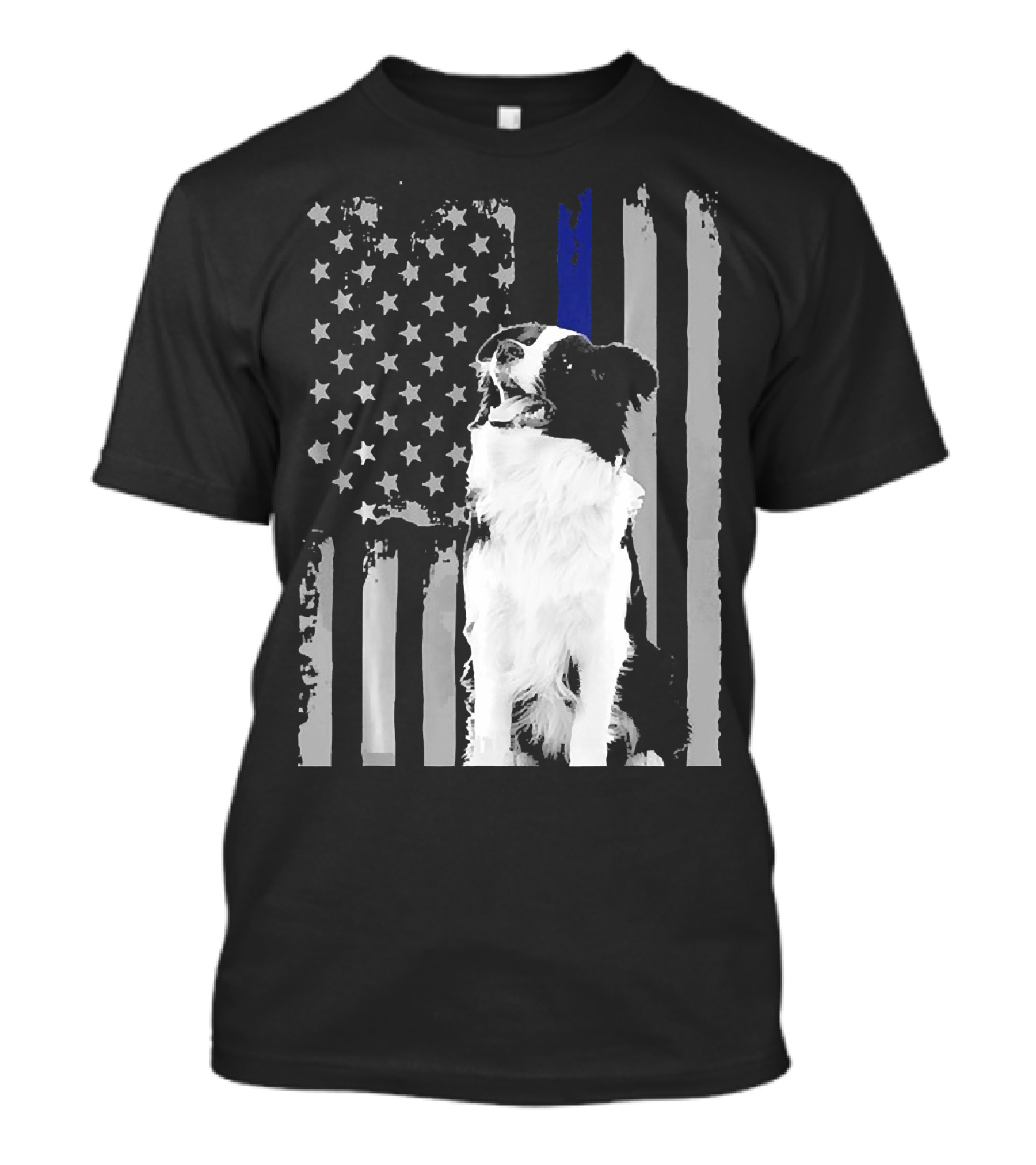 BORDER COLLIE FLAG Funny Ameri Thin Blue Line USA Dog T-Shirt