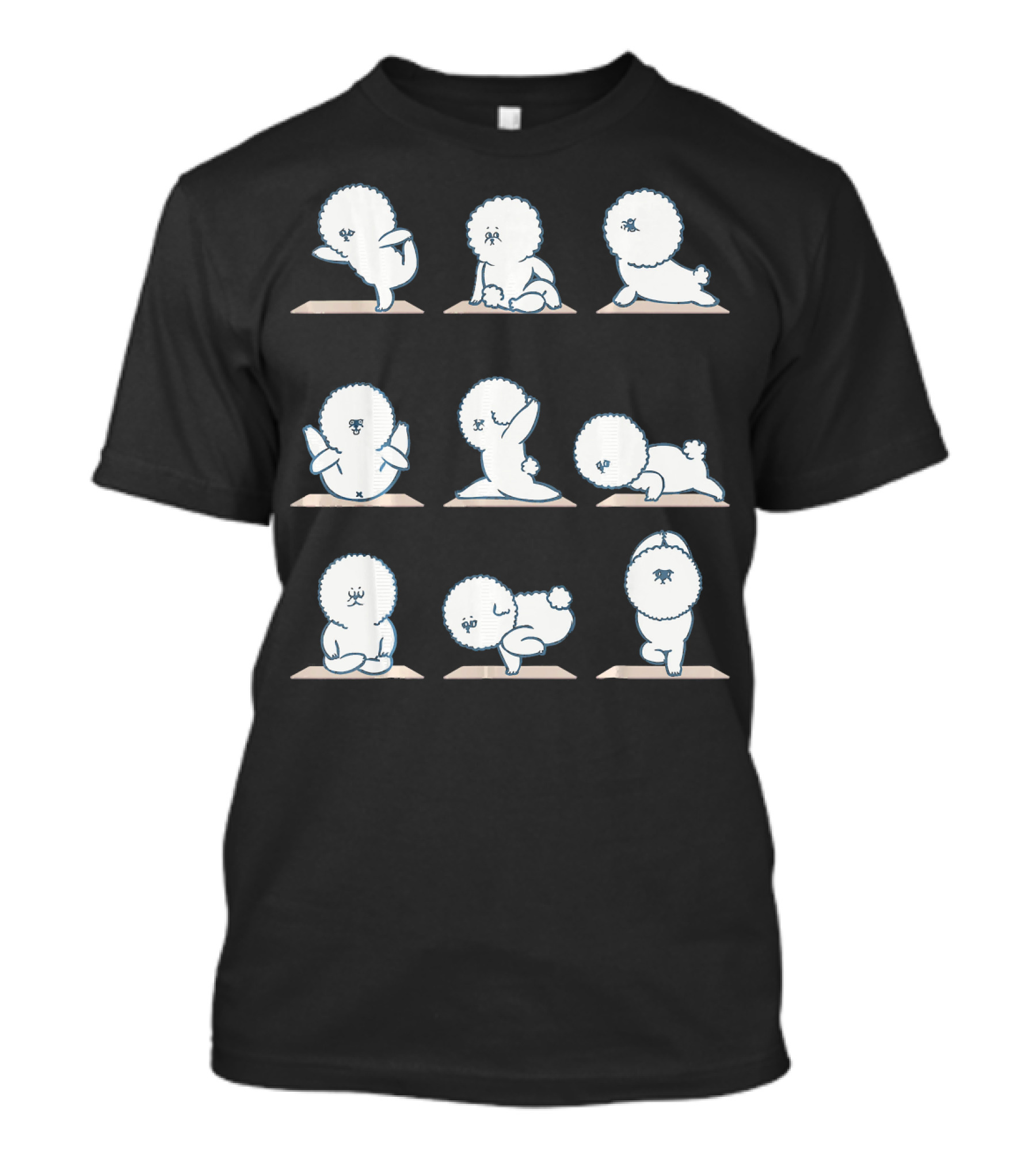 Bichon Frise Yoga Poses On Dark Canvas T-Shirt