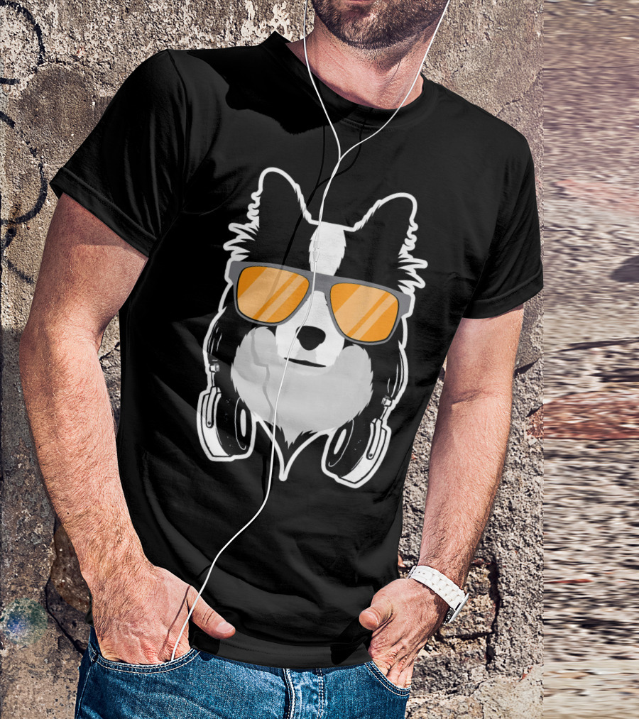 DJ Collie Border Collie Sunglasses Headphones T-Shirt